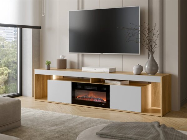 TV skříňka s krbem Biranto EF 2D, Barva: dub tajga / šedá 5903211533280