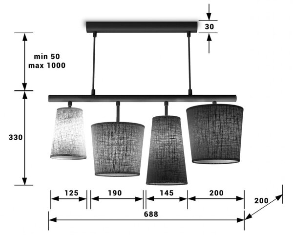 Light for home - Závěsné svítidlo na lanku s látkovými lněnými stínítky 40804 "JAZZ", 4x40W, E14, Bílá