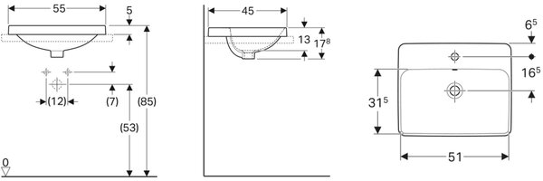 Geberit Variform umyvadlo 55x45 cm obdélníkový zápustný bílá 500.743.00.2