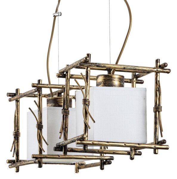 Light for home - Závěsný lustr na lanku 16702 "SAVANNA CUBO", 2x40W, E27, hnědá, zlatá, světle zelená