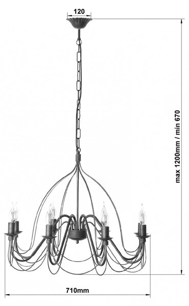 Light for home - Závěsný lustr na řetězu 18388 "ALISON", 8x40W, E14, hnědá, zlatá, patina