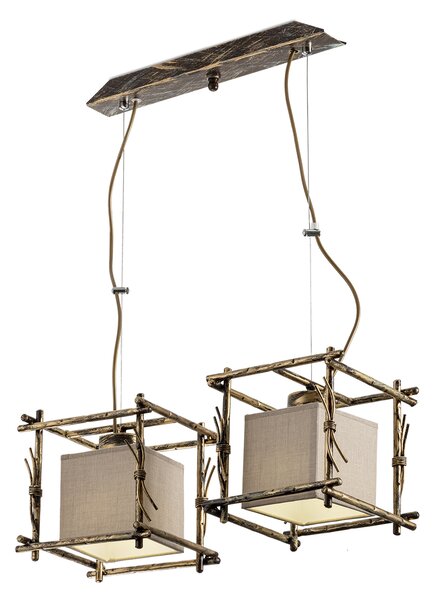 Light for home - Závěsný lustr s dvěma stínítky 16702 "SAVANNA CUBO", 2x40W, E27, hnědá, zlatá, světle zelená