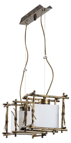 Light for home - Závěsný lustr na lanku 16702 "SAVANNA CUBO", 2x40W, E27, hnědá, zlatá, světle zelená