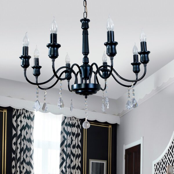 Light for home - Závěsný lustr na řetězu 20008 "Elegant", 8x40W, E14, Černá