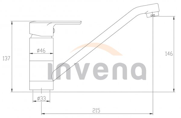 Invena Verso, stojánková dřezová baterie s otočnou výlevkou 215 mm, chromová, INV-BZ-82-002-C