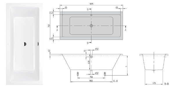 Villeroy & Boch Targa Plus obdélníková vana 169.5x75 cm bílá UBA170NES2V-01