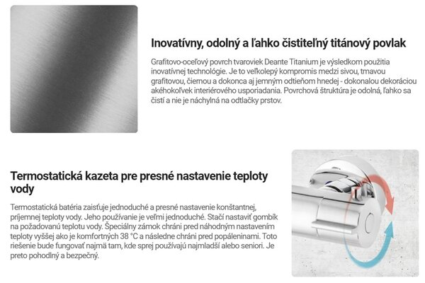 Deante Cascada, termostatická sprchová baterie, titanová, DEA-BCH_D4BT