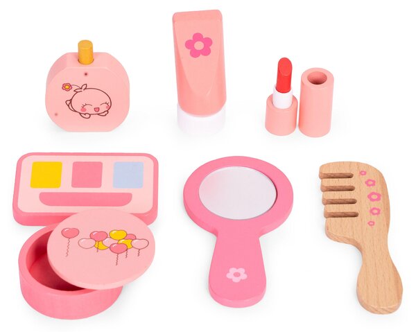 Dřevěný toaletní stolek pro děti se zrcadlem a zásuvkou 7 doplňků ECOTOYS