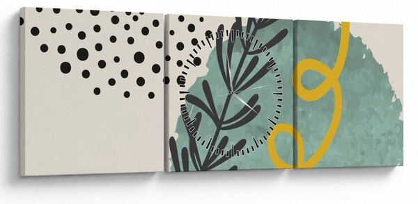 Obraz - Abstraktní listy N⁰1 (s hodinami) (90x30 cm)