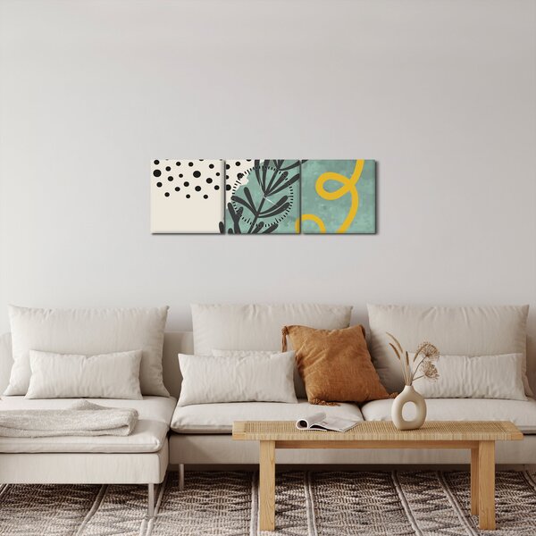 Obraz - Abstraktní listy N⁰1 (s hodinami) (90x30 cm)