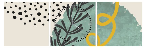Obraz - Abstraktní listy N⁰1 (s hodinami) (90x30 cm)