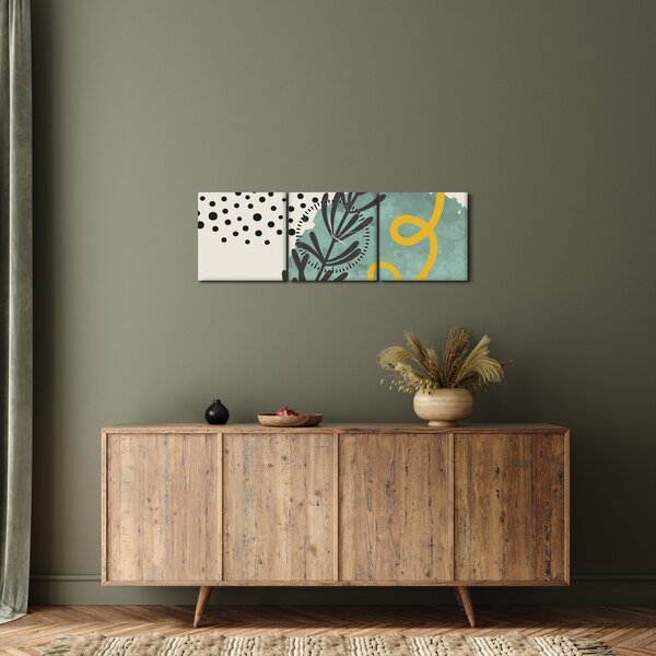Obraz - Abstraktní listy N⁰1 (s hodinami) (90x30 cm)