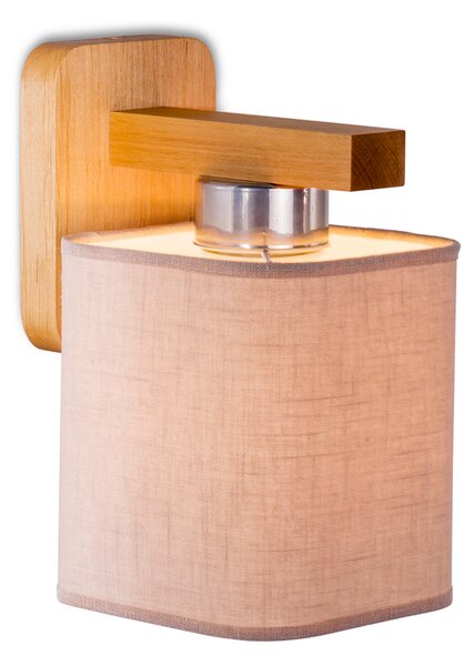 Light for home - Dřevěné nástěnné svítidlo s kabelem a vypínačem vyrobené z přírodního buku s bezovým látkovým stínidlem "HOTEL", 1x40W, E27, Přírodní buk