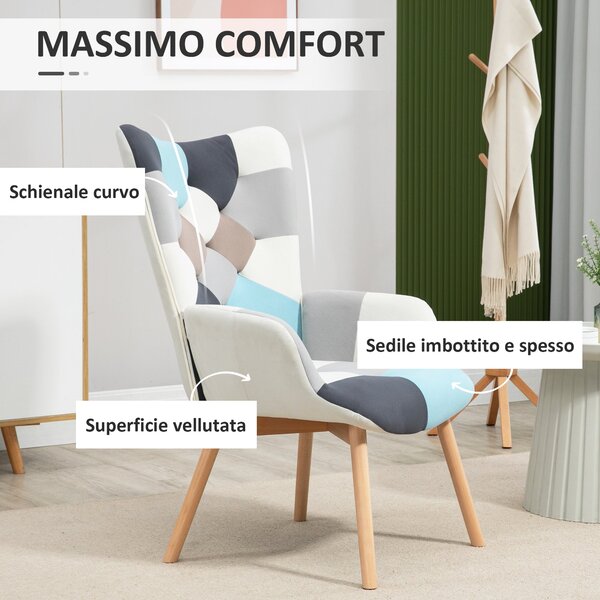 HOMCOM Křeslo s prošívaným sametovým potahem a dřevěnými nohami, 66x76x98cm, Vícebarevné | Aosom