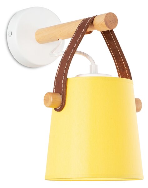 Light for home - Nástěnné svítidlo se stínítkem z textilu v žlutém provedení 60201 "RIONI", 1x40W, E27, bílá, přírodní olše, hnědá kůže