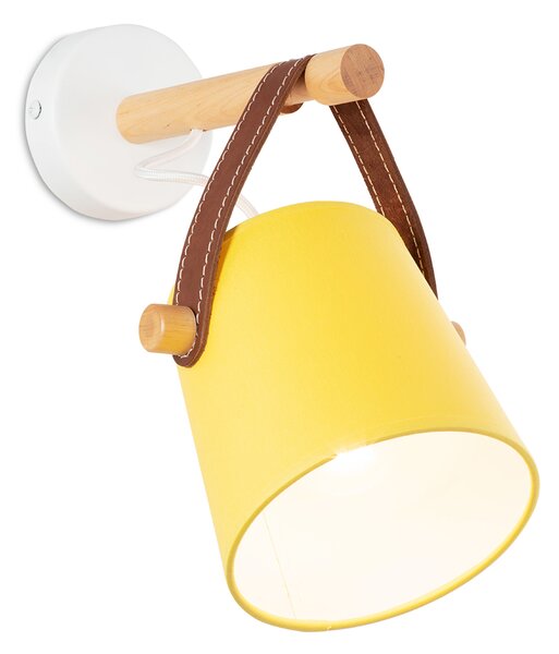 Light for home - Nástěnné svítidlo se stínítkem z textilu v žlutém provedení 60201 "RIONI", 1x40W, E27, bílá, přírodní olše, hnědá kůže