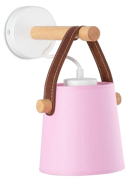 Light for home - Nástěnné svítidlo s růžovým stínítkem 60201 "RIONI", 1x40W, E27, bílá, přírodní olše, hnědá kůže