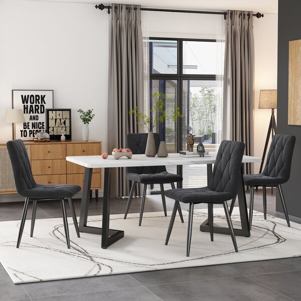 Sweiko jídelní židle (4 ks), tmavě šedá, sada 4 čalouněných židlí designová židle, keprová sametová jídelní židle, kuchyňská židle s opěradlem, sametový sedák, kovový rám, kovové nohy