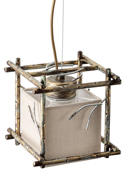 Light for home - Závěsný lustr na lanku 16701 "SAVANNA CUBO", 1x40W, E27, hnědá, zlatá, světle zelená