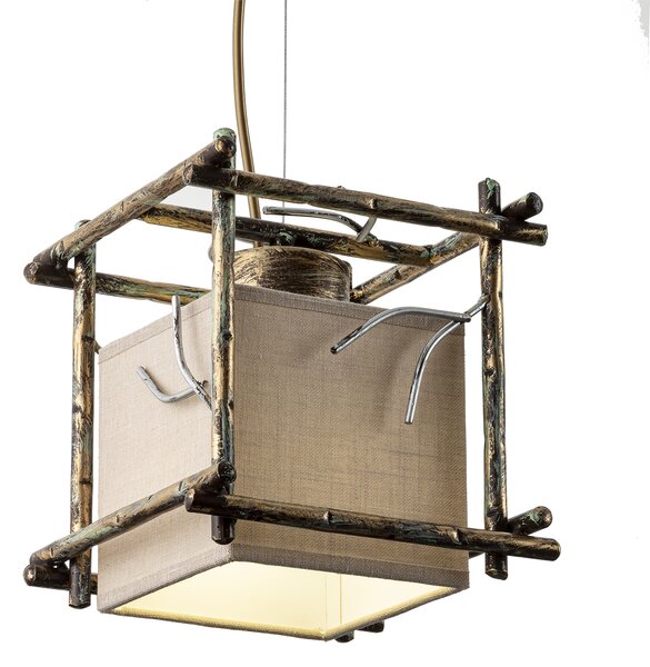 Light for home - Závěsný lustr na lanku 16701 "SAVANNA CUBO", 1x40W, E27, hnědá, zlatá, světle zelená