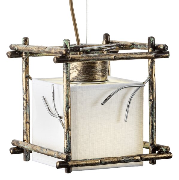 Light for home - Designový závěsný lustr na lanku 16701 "SAVANNA CUBO", 1x40W, E27, hnědá, zlatá, světle zelená