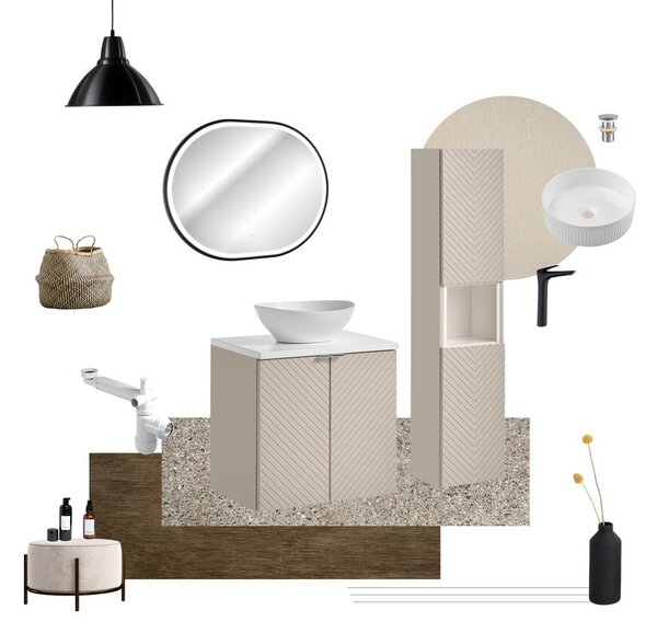 Comad Koupelnová sestava Viva Cashmere s deskou, umyvadlem a skříňkami 60 cm kašmírová/bílá