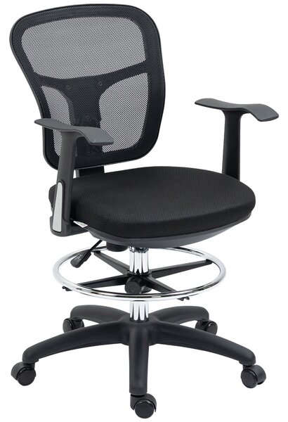 Vinsetto Kancelářská židle, Ergonomická kreslící židle, počítačová židle s výškou 95-115 cm s opěrkami, židle k pracovnímu stolu s opěrkou nohou, otoč