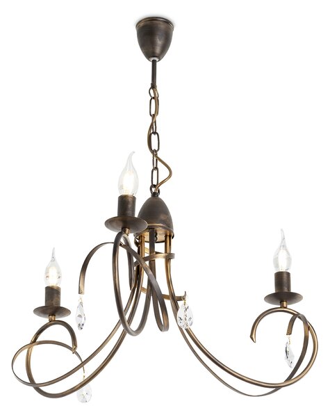 Light for home - Závěsný lustr na řetězu 18503 "VIRGINIA CRYSTAL", 3X40W, E14, hnědá, zlatá, patina
