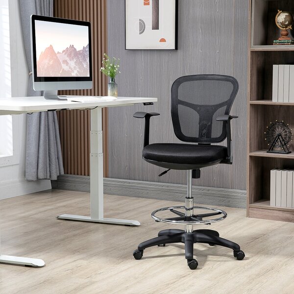 Vinsetto Kancelářská židle, Ergonomická kreslící židle, počítačová židle s výškou 95-115 cm s opěrkami, židle k pracovnímu stolu s opěrkou nohou, otoč