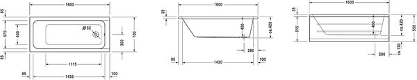 Duravit D-Code obdélníková vana 160x70 cm bílá 700096000000000