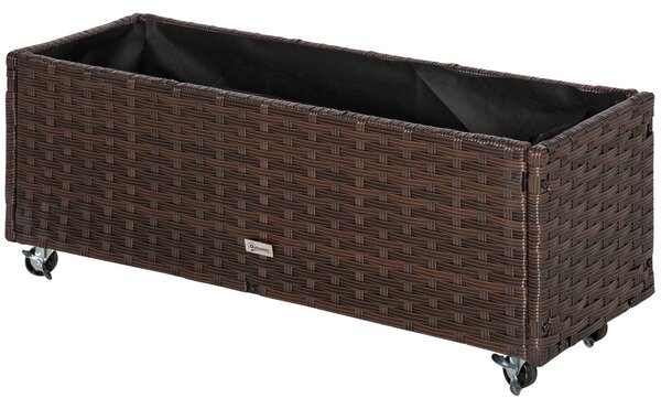 Zvednutý záhon Outsunny z poly ratanového materiálu s kolečky a odvodňovacími otvory, květináč Kávově hnědá 94,5 x 31 x 36 cm | Aosom