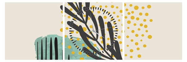 Obraz - Abstraktní listy N⁰3 (s hodinami) (90x30 cm)