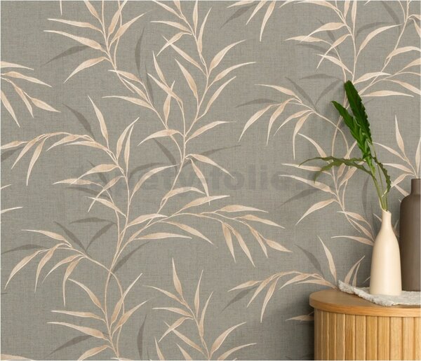 Vliesové tapety na zeď GMK Fashion for walls 5 10528-11, rozměr 10,05 m x 0,53 m, lístky niklové na béžovém pokladu, Erismann