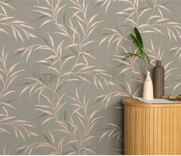 Vliesové tapety na zeď GMK Fashion for walls 5 10528-11, rozměr 10,05 m x 0,53 m, lístky niklové na béžovém pokladu, Erismann