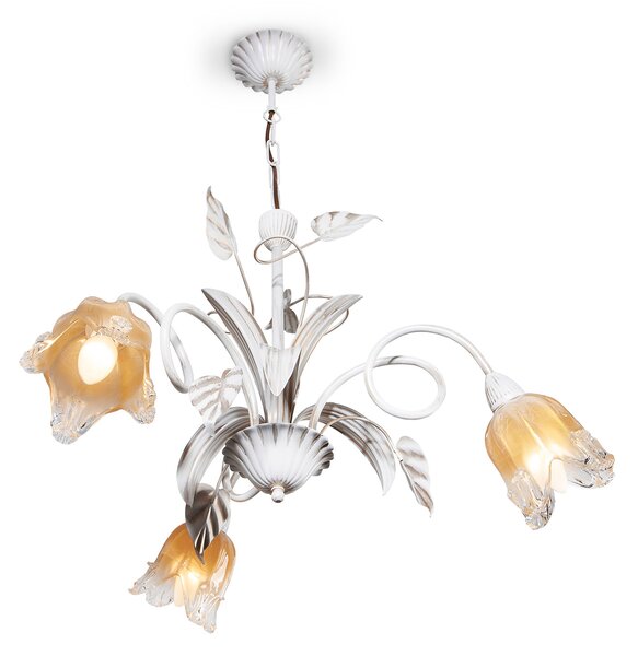 Light for home - Závěsný lustr na řetězu 8703 "LUCIA", 3X40W, E14, bílá, zlatá, patina