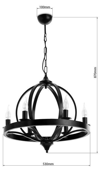 Light for home - Závěsný lustr na řetězu 60409 "KYOLN", 6x40W, E14, černá, zlatá, patina