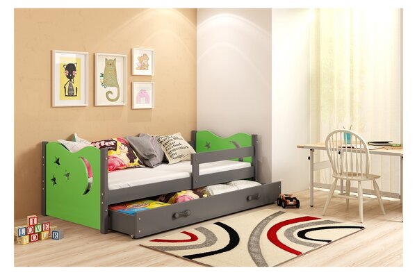 Dětská postel s úložným prostorem s matrací 80x160 LAZORA - grafit / zelená