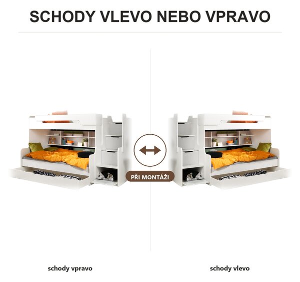 Patrová postel HARRY pro 3 osoby s přistýlkou (Šedá)