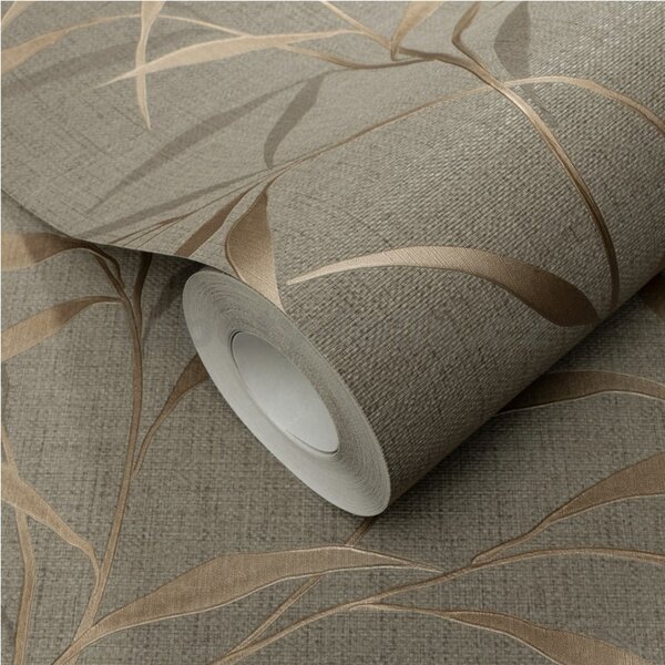 Vliesové tapety na zeď GMK Fashion for walls 5 10528-11, rozměr 10,05 m x 0,53 m, lístky niklové na béžovém pokladu, Erismann