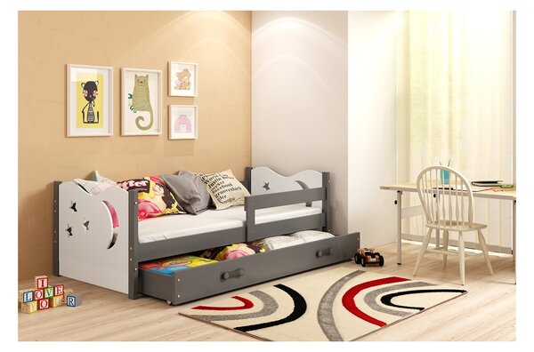 Dětská postel s úložným prostorem s matrací 80x160 LAZORA - grafit / bílá