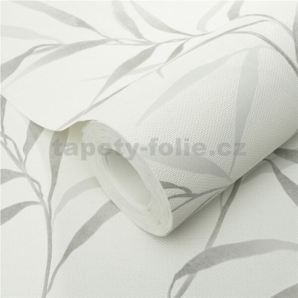 Vliesové tapety na zeď GMK Fashion for walls 5 10528-31, rozměr 10,05 m x 0,53 m, lístky stříbrné na bílém pokladu, Erismann