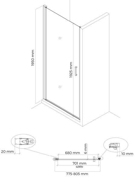 Oltens Rinnan sprchové dveře 80 cm sklopné černá matný/průhledné sklo 21207300