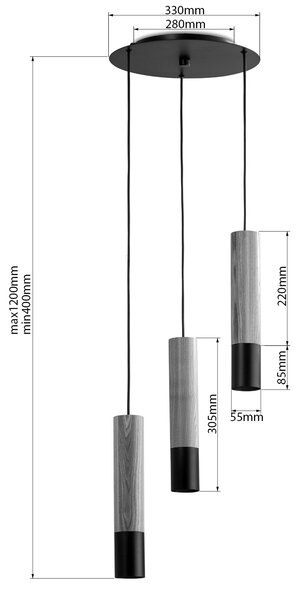 Light for home - Závěsné svítidlo na lanku 40899 "GLAZE WOOD", 3x35W, GU10, Černá