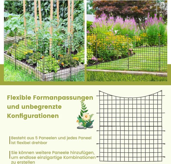 COSTWAY 5 kusů dekorativních zahradních plotů, 98 cm vysoký kovový zásuvný plot, zábrana pro psy, krajinný plot pro záhony, dekorativní plot, nerezový plot pro jezírka, černý