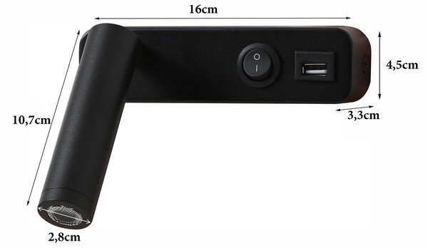 Immax GOAL USB+VYPÍNAČ designové nástěnné LED svítidlo 3W, BLACK