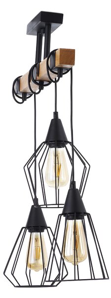 Light for home - Závěsné svítidlo na lankách 20944 "CAMEROON", 3x60W, E27, černá, přírodní olše