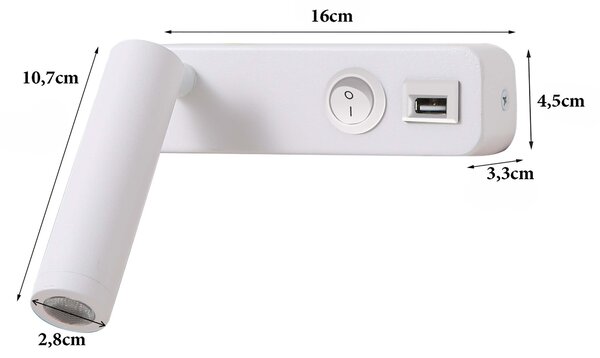 Immax GOAL USB +VYPÍNAČ designové nástěnné LED svítidlo 3W,WHITE