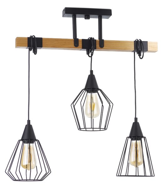Light for home - Závěsné svítidlo na lankách 20944 "CAMEROON", 3x60W, E27, černá, přírodní olše