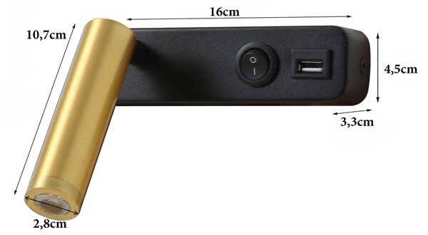 Immax GOAL USB + VYPÍNAČ designové nástěnné LED svítidlo 3W,BLACK+GOLD