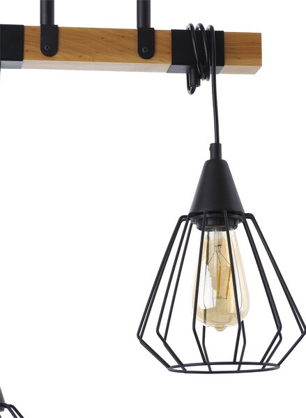Light for home - Závěsné svítidlo na lankách 20933 "CAMEROON", 2x60W, E27, černá, přírodní olše